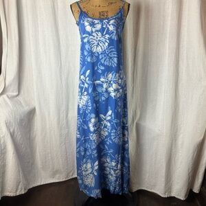 Vintage Blue Ginger Hawaii Batik Floral Blue Maxi Dress Sz S Tropical Beach